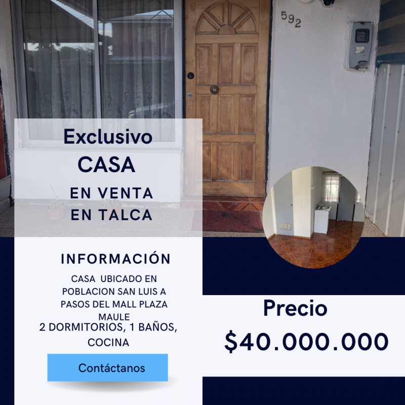 Se Vende Casa en Óblacion San Luis de Talca