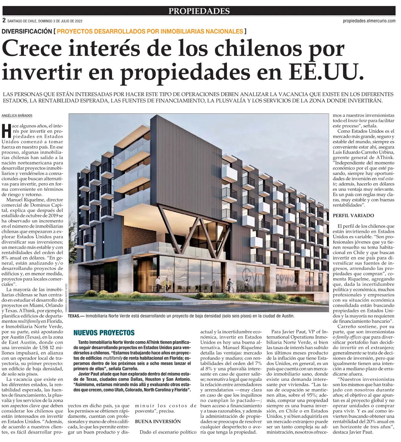 Crece interés de los chilenos por invertir propiedades en EE.UU
