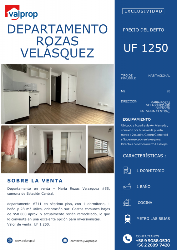 Depto en Venta 1D 1B Metro las Rejas Remodelado Oportunidad