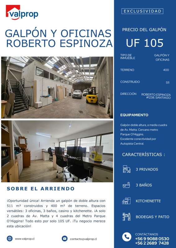 Galpón Con Oficinas y Acceso para Camión Liviano en Santiago