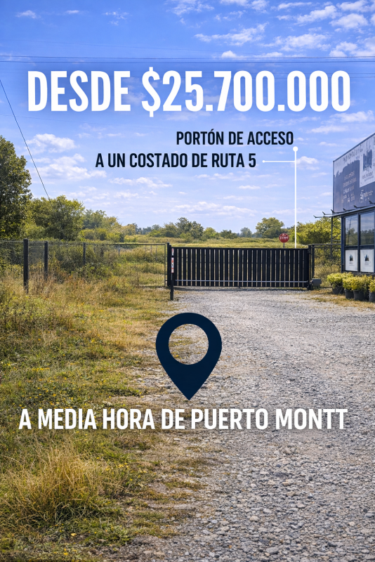 Parcelas en Ruta 5|A Media Hora Puerto Montt|Agua y Luz |Rol