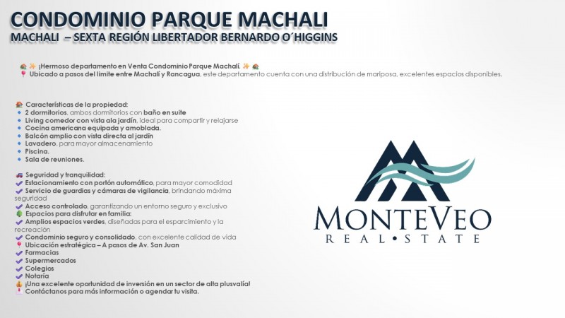 Venta | Impecable Depto Mariposa en Parque Machalí