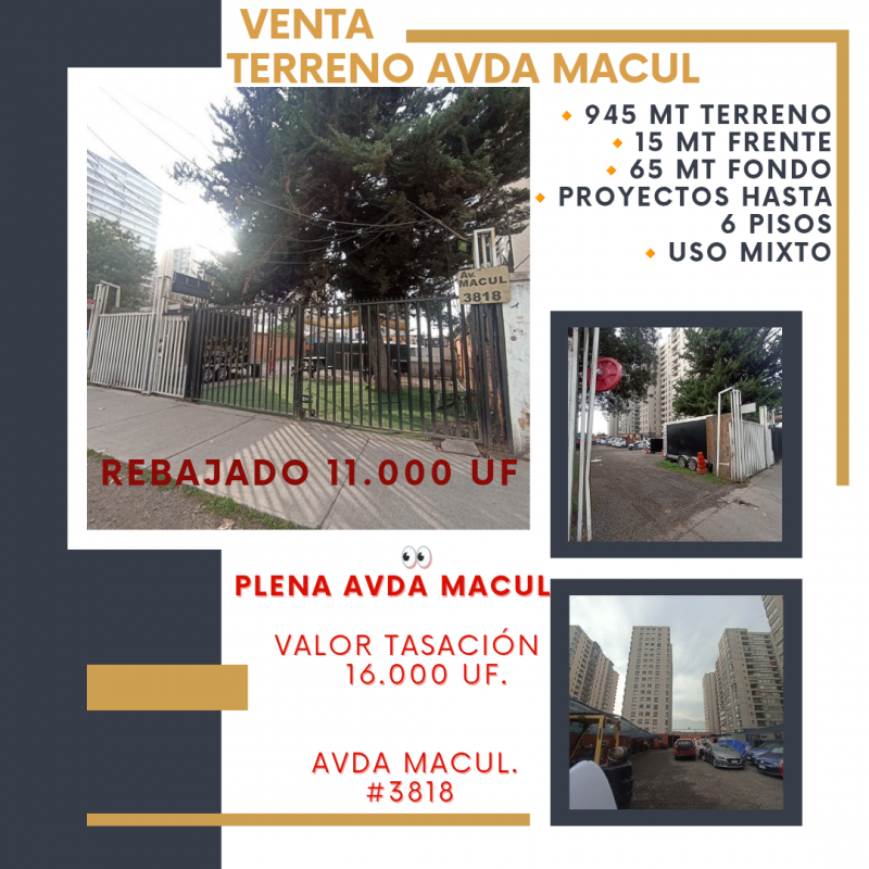 Venta de Terreno en Macul Avenida José Pedro Alessandri