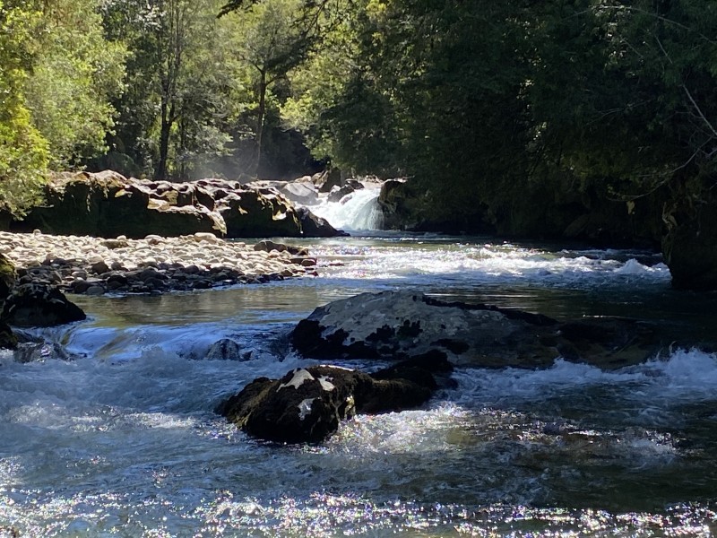 Hornopiren ,orilla de Rio y Cascadas.