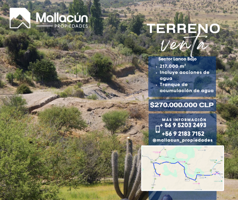 Venta Parcela de 21,75 Hectáreas en el Sector de Lanco Bajo