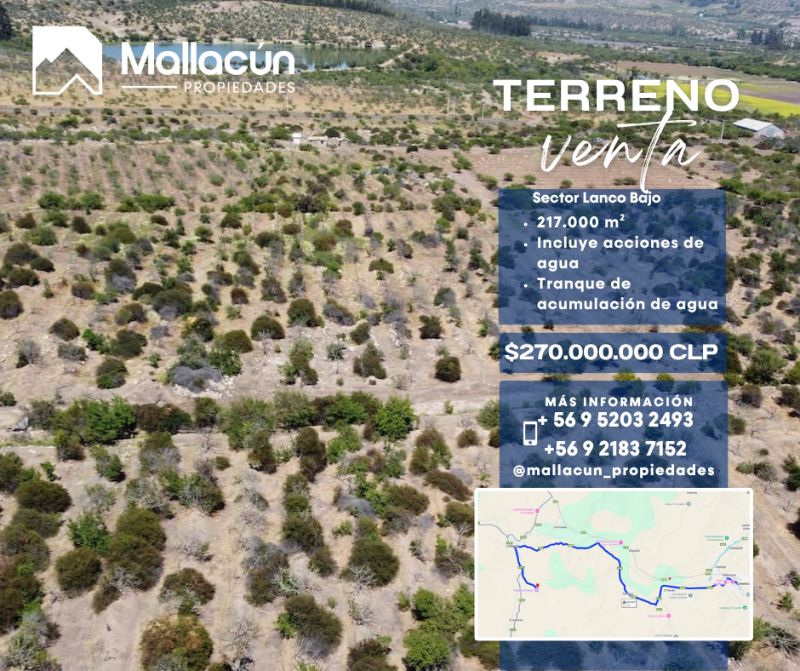 Venta Parcela de 21,75 Hectáreas en el Sector de Lanco Bajo