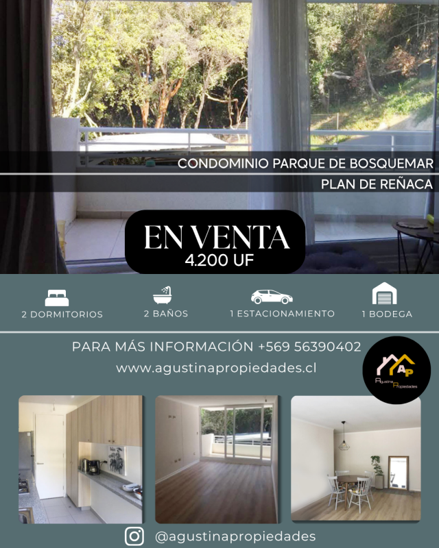 Venta Depto. Plan de Reñaca Condominio Parque de Bosquemar
