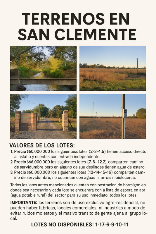 Se Venden Terrenos en San Clemente, Región del Maule.