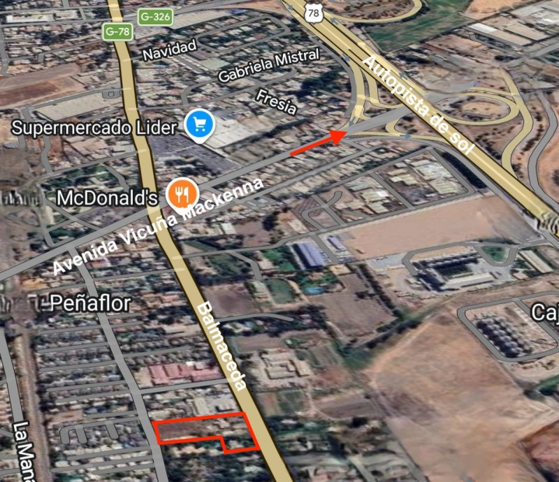 Se Arrienda Terreno de 3100 M2 en Av. Balmaceda, Peñaflor