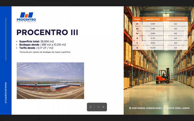 Pro Centro Bodegas , Huechuraba, Lampa y Ciudad Empresarial